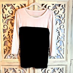 J. Crew Perfect Fit Color Block Long Sleeve T, Med. Black & Cream. EUC